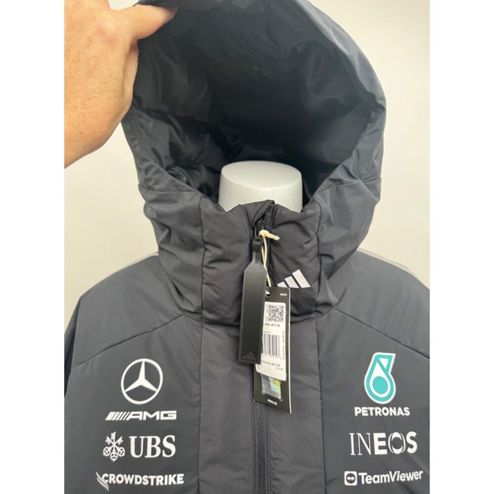adidas Mercedes AMG Petronas F1 Engineers Winter Puffer Coat Black NWT L KF6058 - Picture 9 of 16
